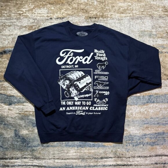 Vintage Ford Built Tough Sweatshirt Navy Blue Men’s L – Graphic Crewneck - Picture 1 of 3